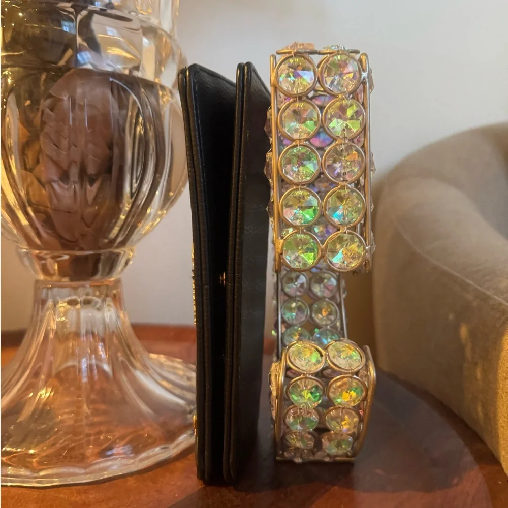 Enzo Angiolini Black Leather Clutch with Gold Details / NWT